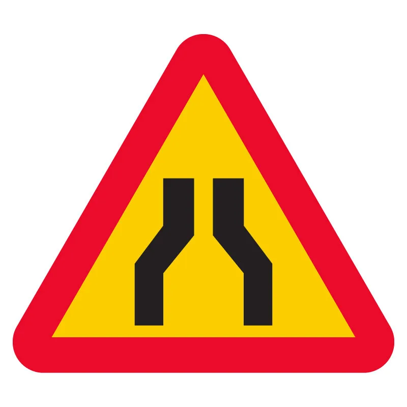 A5 Varning för avsmalnande väg skylt