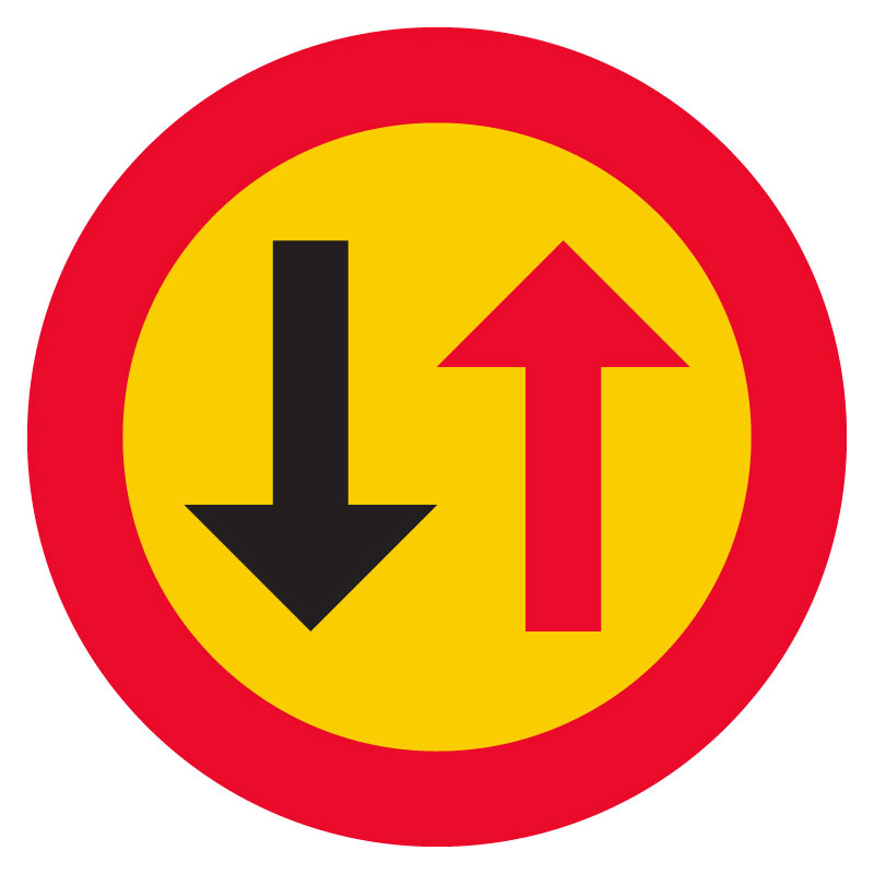 B6 Väjningsplikt mot mötande trafik skylt