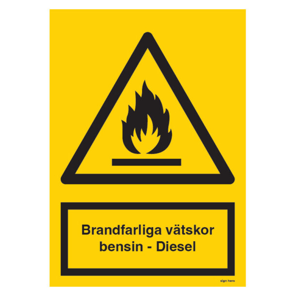 Brandfarliga vätskor bensin - diesel skylt