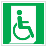 E030 Nödutgång för personer som inte går eller går med funktionsnedsättning (höger) skylt