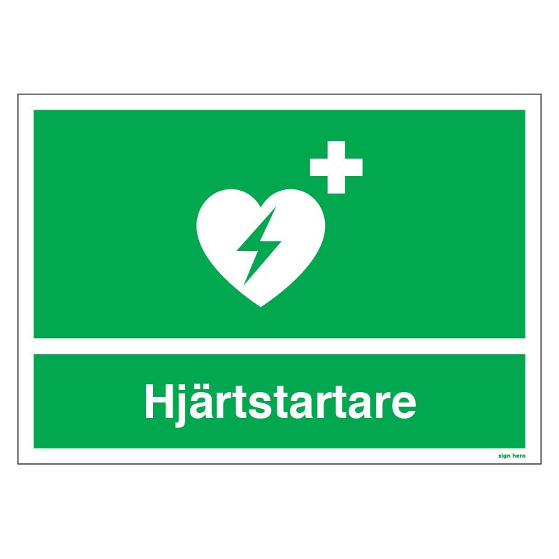 Hjärtstartare skylt