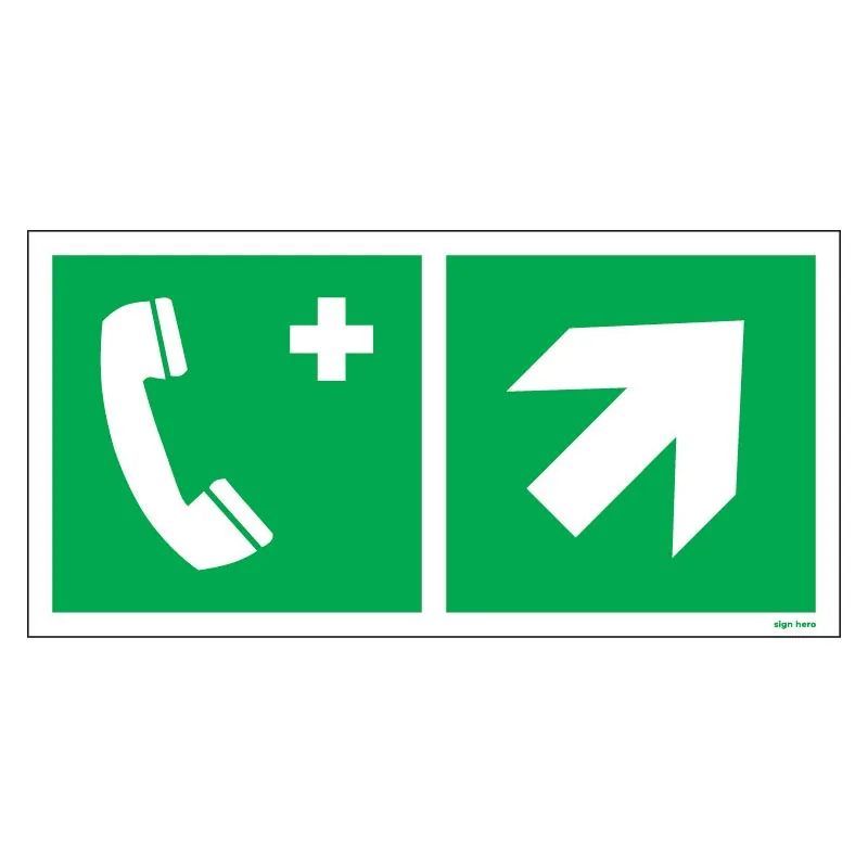Nödtelefon höger upp skylt