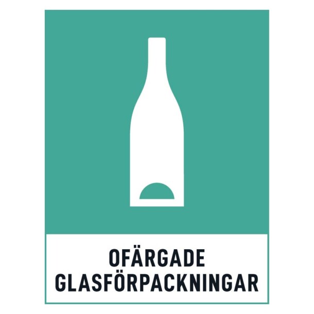 Ofärgade glasförpackningar skylt