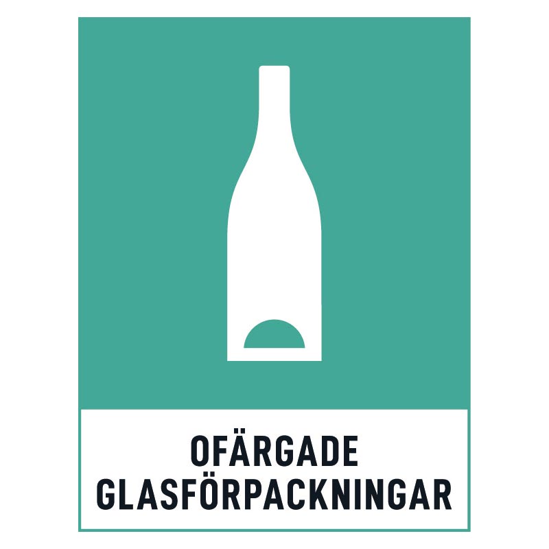 Ofargade-glasforpackningar-skylt Ofärgade glasförpackningar skylt