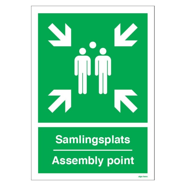 Samlingsplats Assembly point skylt