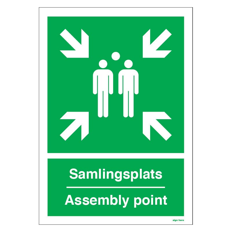 Samlingsplats Assembly point skylt