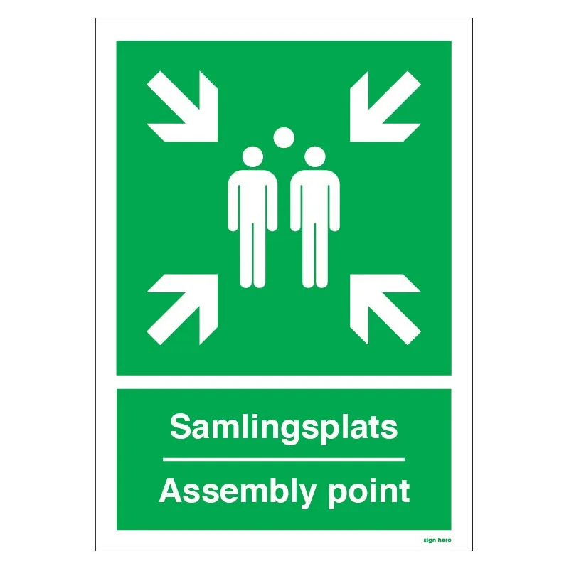 Samlingsplats Assembly point skylt