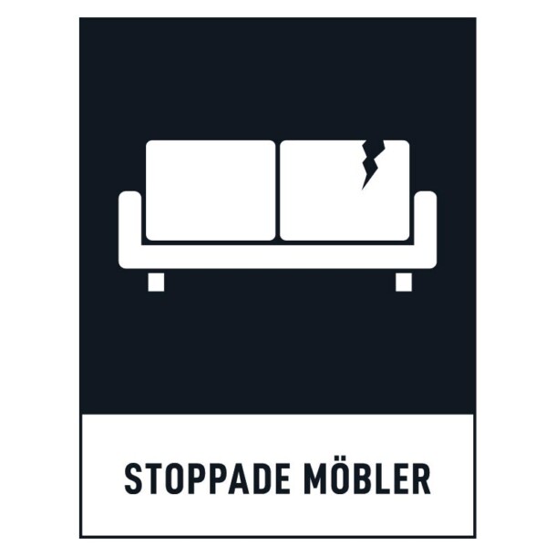 Stoppade möbler skylt