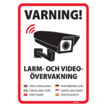 Varning! Larm- och videoövervakning skylt på flera språk skylt