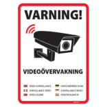 Varning! Videoövervakning på sju språk skylt