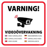 Varning! Videoövervakning på 7 språk skylt