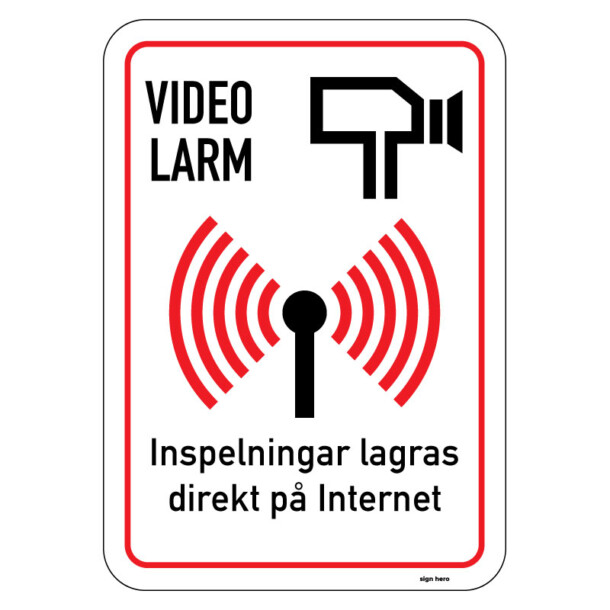 Video larm Inspelningar lagras direkt på internet skylt